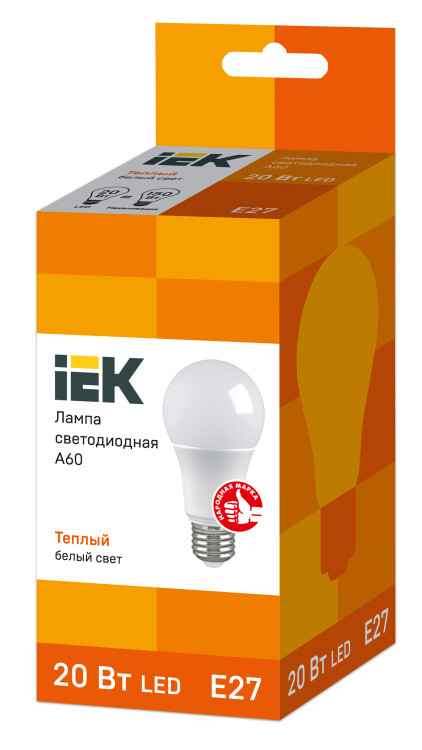 Лампа светодиод. (LED) Груша A60 Е27 20Вт 3000К 1800лм 230В матов. IEK