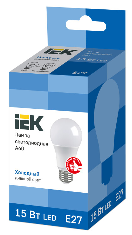 Лампа светодиод. (LED) Груша A60 Е27 15Вт 6500К 1350лм 230В матов. IEK