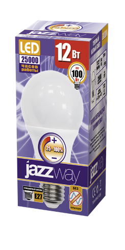 Лампа светодиод. (LED) Груша A60 Е27 димм. 12Вт 3000К 1060лм 230В матов. Jazzway