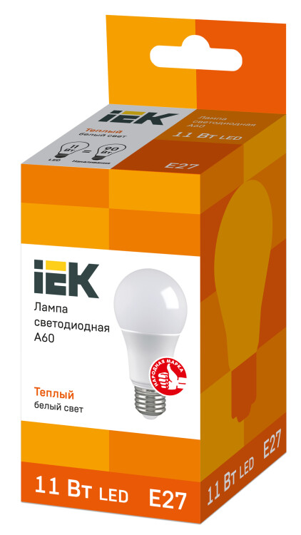 Лампа светодиод. (LED) Груша A60 Е27 11Вт 3000К 990лм 230В матов. IEK