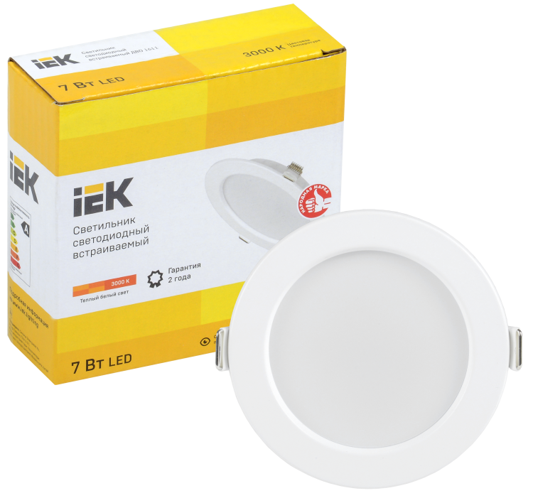 Светильник Downlight (LED) 7Вт 380лм 3000К IP20 бел 95х34мм круг IEK