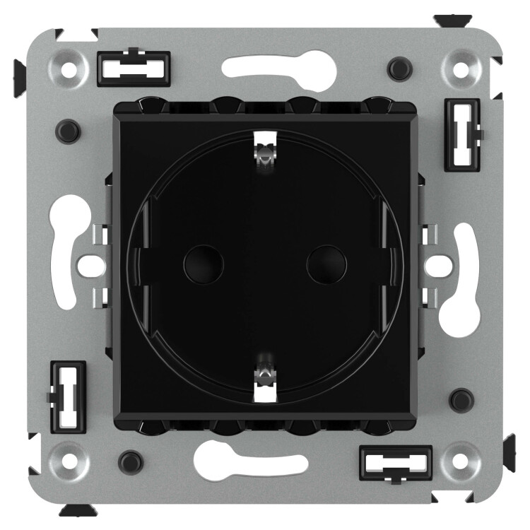 Розетка 1-я (мех. с накл.) С/У с з/к (2P+E) 16А штор. "черный квадрат" винт. Avanti