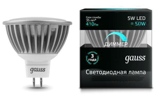 Лампа светодиод. (LED) MR16 GU5.3 димм.  5Вт 4100К 530лм 230В матов. Gauss