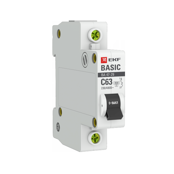 Выключатель автомат. 1-пол. (1P)  63А C  4,5кА ВА47-29 Basic EKF