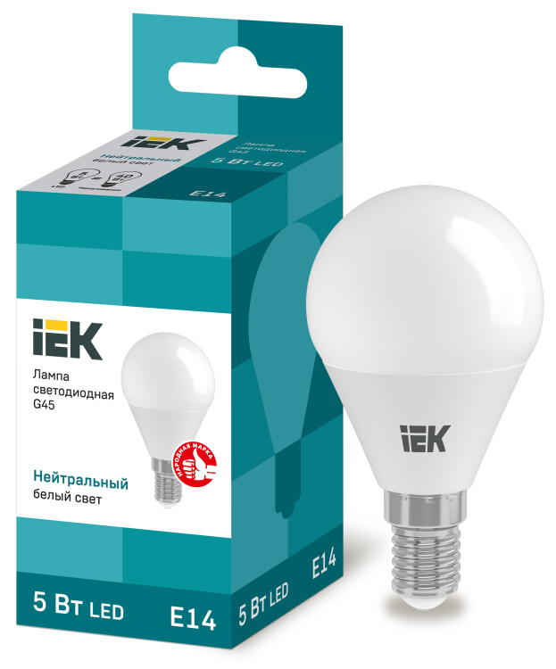 Лампа светодиод. (LED) Шар Е14  5Вт 4000К 450лм 230В матов. IEK