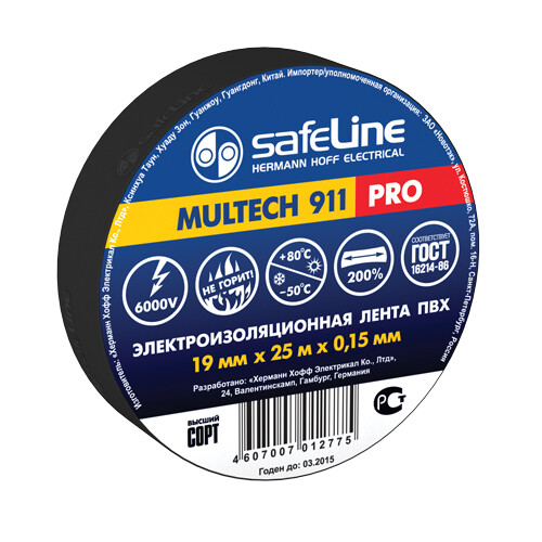 Изолента ПВХ 19мм х 25м черная Safeline