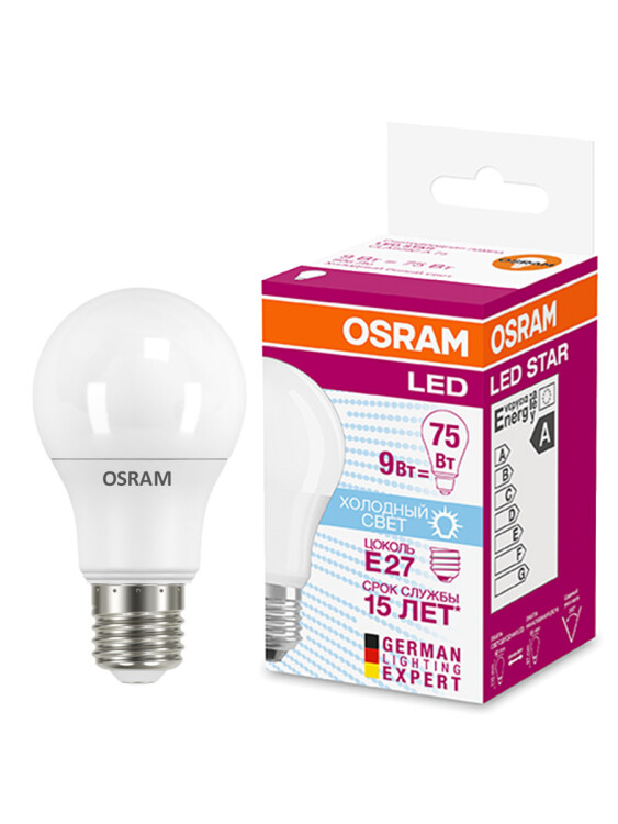 Лампа светодиод. (LED) Груша A60 Е27  8,5Вт 4000К 806лм 230В матов. OSRAM