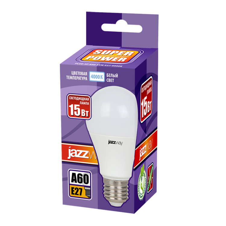 Лампа светодиод. (LED) Груша A60 Е27 15Вт 4000К 1400лм 230В матов. Jazzway