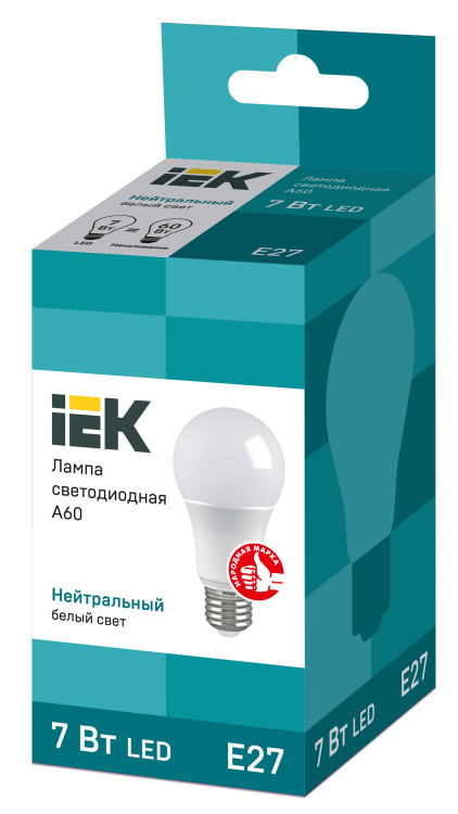 Лампа светодиод. (LED) Груша A60 Е27  7Вт 4000К 633лм 230В матов. IEK