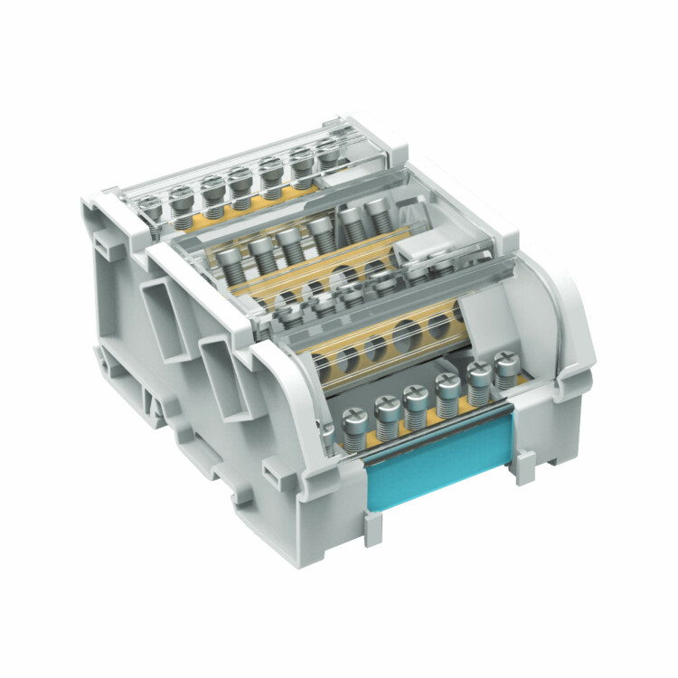 Блок распределительный на DIN рейку 4р 100А, 5х6мм 2х7,5мм.