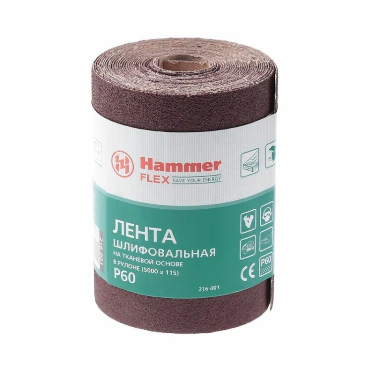 Лента  шлиф. Hammer Flex  216-001 115х5м  P60 ткан. основа, рулон