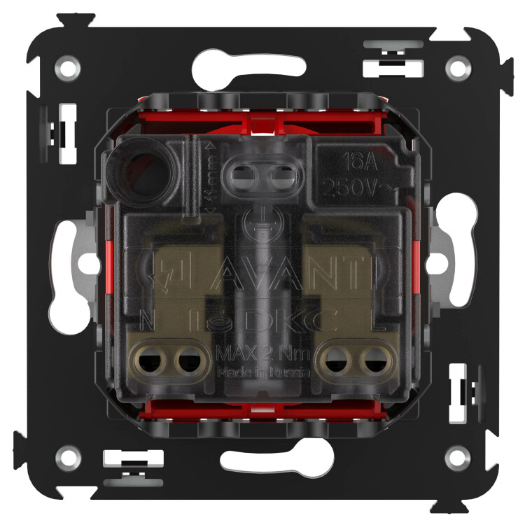 Розетка 1-я (мех. с накл.) С/У с з/к (2P+E) 16А штор. "красный квадрат" винт. Avanti