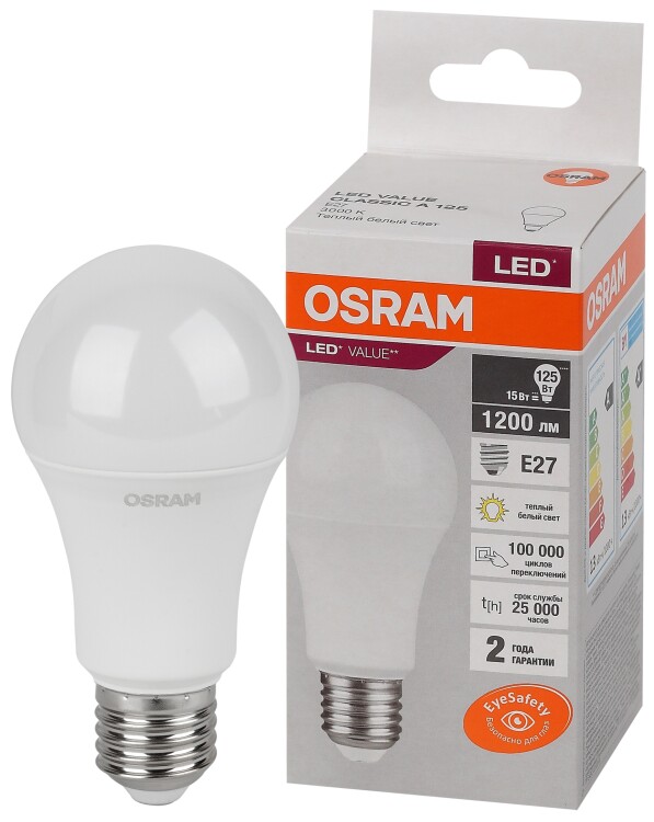 Лампа светодиод. (LED) Груша A60 Е27 13Вт 3000К 1200лм 230В матов. OSRAM