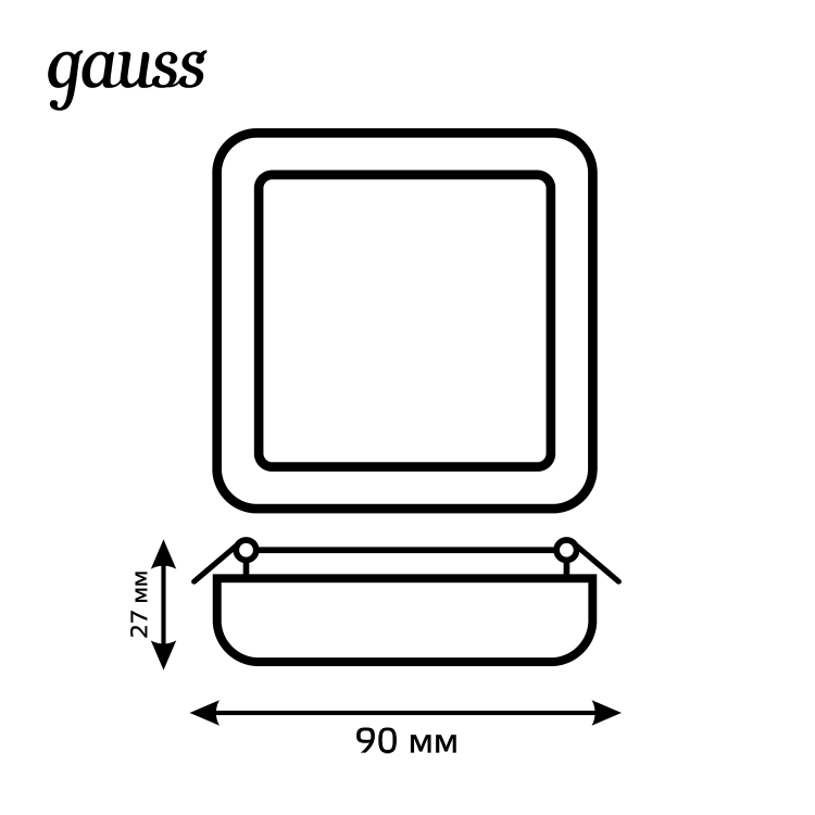 Светильник Downlight (LED) 9Вт 900лм 4000К IP20 бел 90х90х27мм квадрат Frameless Gauss