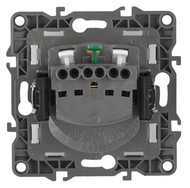 Розетка 1-я (мех. с накл.) С/У с з/к (2P+E) 16А слон. кость, самозаж. Эра12