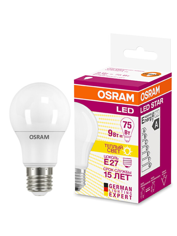 Лампа светодиод. (LED) Груша A60 Е27  8,5Вт 2700К 806лм 230В матов. OSRAM