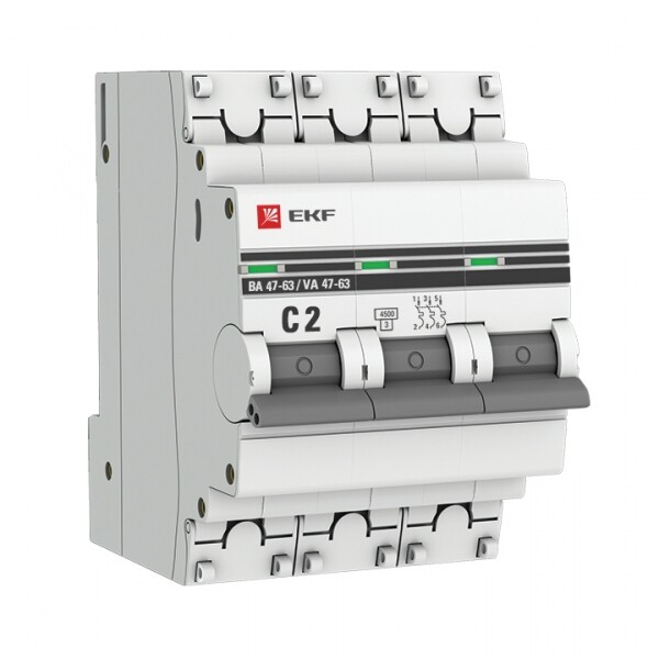 Выключатель автомат. 3-пол. (3P)   2А C  4,5кА ВА47-63 PROxima EKF