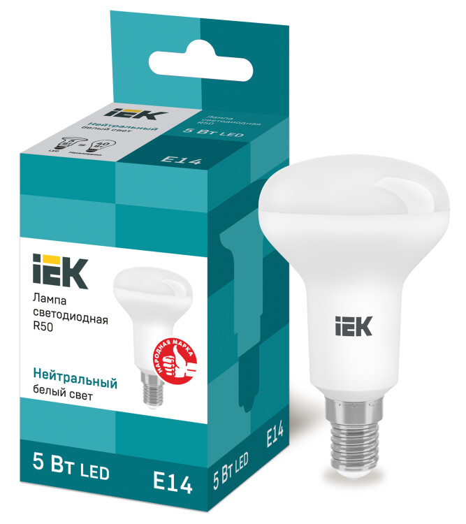 Лампа светодиод. (LED) R50 Е14 5Вт 4000К 450лм 230В матов. IEK