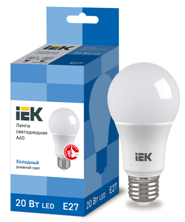 Лампа светодиод. (LED) Груша A60 Е27 20Вт 6500К 1800лм 230В матов. IEK