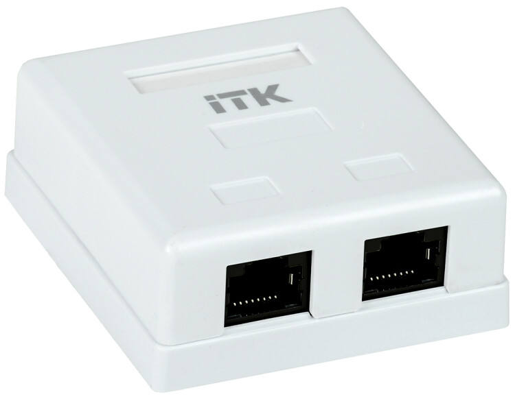 ITK Настенная информационная розетка RJ45 8P8C, кат.5Е UTP, 2-порта, белая