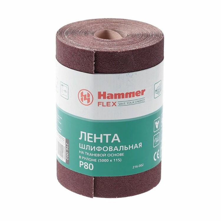 Лента  шлиф. Hammer Flex  216-002 115х5м  P80 ткан. основа, рулон