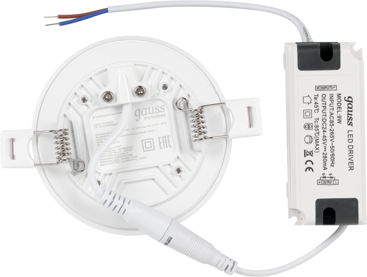 Светильник Downlight (LED) 9Вт 900лм 4000К IP20 бел 90х27мм круг Frameless Gauss