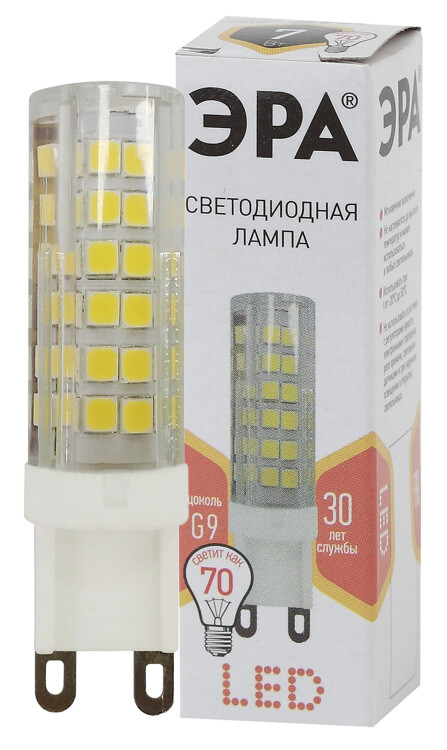 Лампа светодиод. (LED) Капсула G9  7Вт 2700К 560лм 230В кукуруза прозр. ЭРА