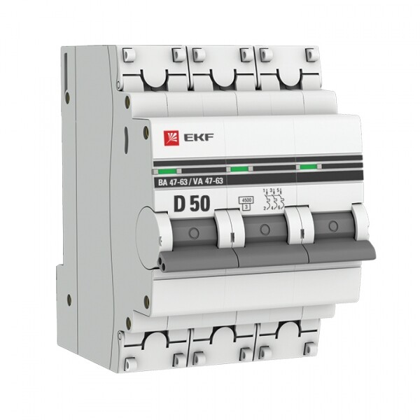 Выключатель автомат. 3-пол. (3P)  50А D  4,5кА ВА47-63 PROxima EKF