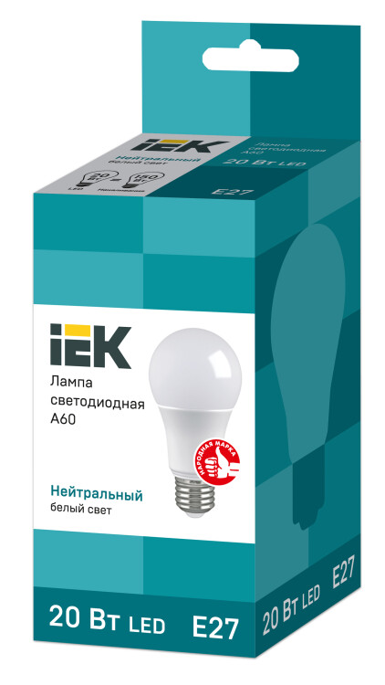 Лампа светодиод. (LED) Груша A60 Е27 20Вт 4000К 1800лм 230В матов. IEK