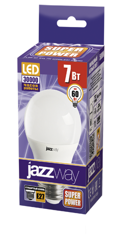 Лампа светодиод. (LED) Шар Е27  7Вт 5000К 520лм 230В матов. Jazzway