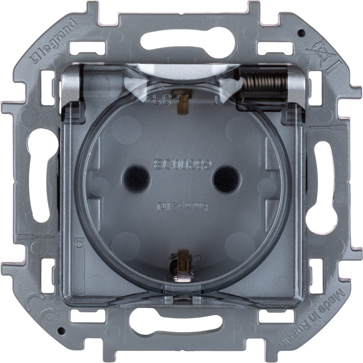 Розетка IP44 1-я (мех. с накл.) С/У с з/к (2P+E) 16А штор., крыш., алюмин., винт. Inspiria