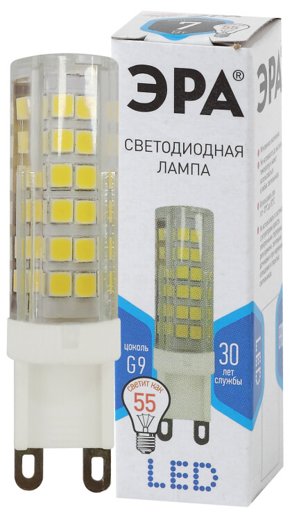 Лампа светодиод. (LED) Капсула G9  7Вт 4000К 560лм 230В кукуруза прозр. ЭРА