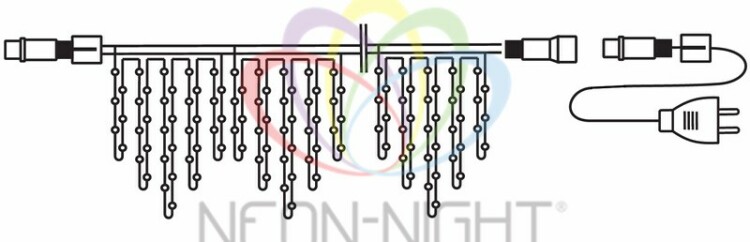 РАСПРОДАЖА Гирлянда-бахрома эл. уличная (LED) ширина 2,4м (24 нити 0,1-0,6м) бел.свет, бел.провод IP