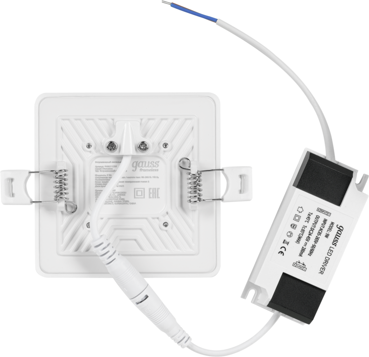 Светильник Downlight (LED) 9Вт 900лм 4000К IP20 бел 90х90х27мм квадрат Frameless Gauss