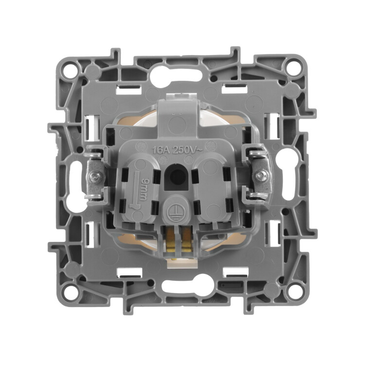 Розетка 1-я (мех. с накл.) С/У с з/к (2P+E) 16А штор., белая, винт. Etika