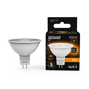 Лампа светодиод. (LED) MR16 GU5.3  5Вт 3000К 500лм 12В 120гр. прозр. Gauss