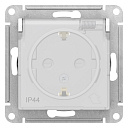 Розетка IP44 1-я (мех. с накл.) С/У с з/к (2P+E) 16А штор., крыш., белая, винт. AQUA AtlasDesign